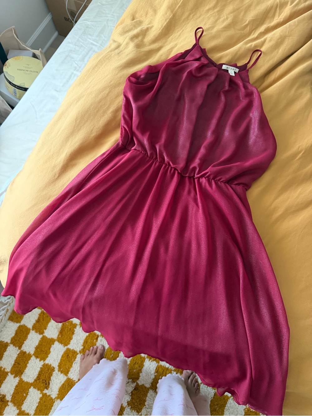 Sleeveless deep red Satin Dress with Elastic Waist